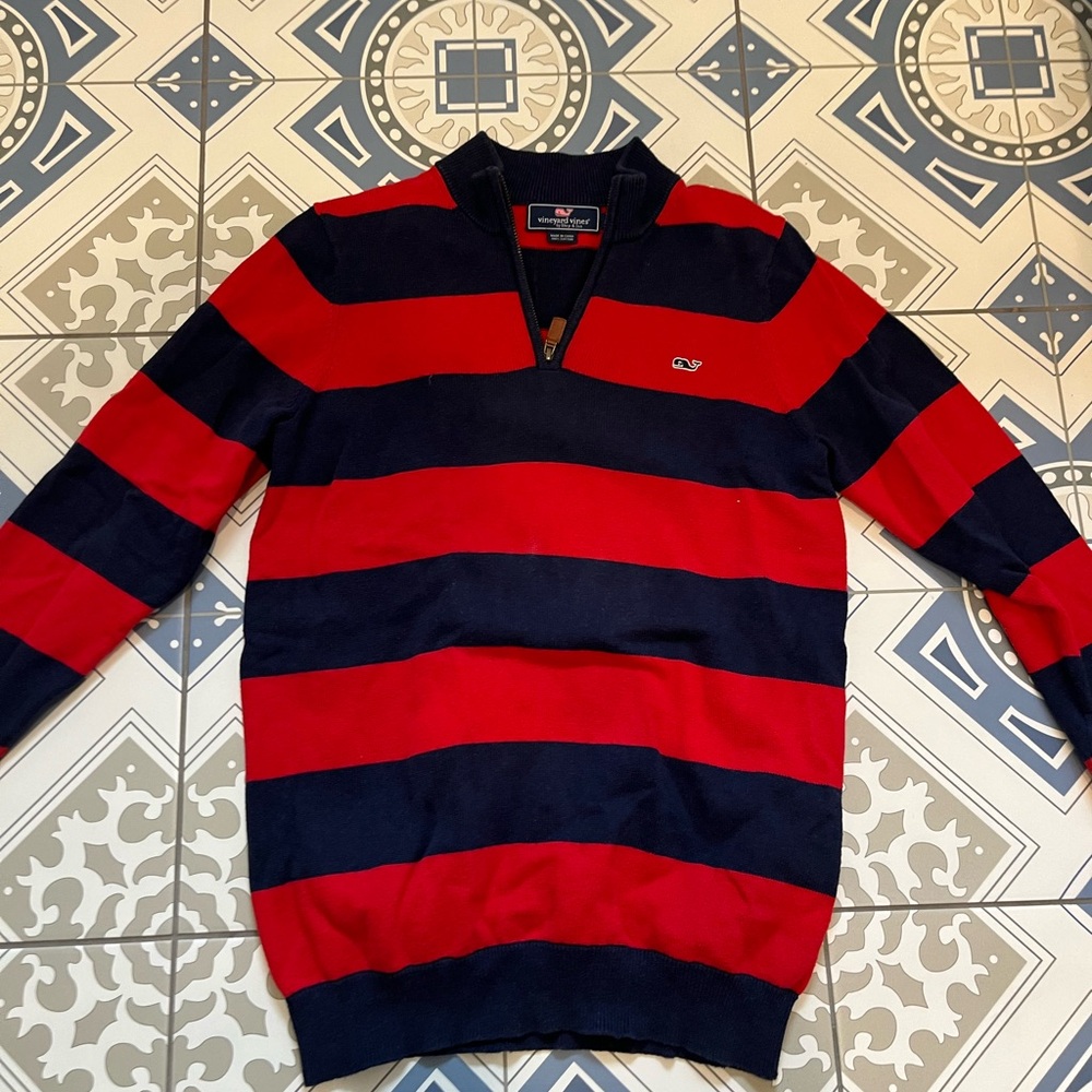 Vineyard Vines Red and Blue Striped Knit Sweater
